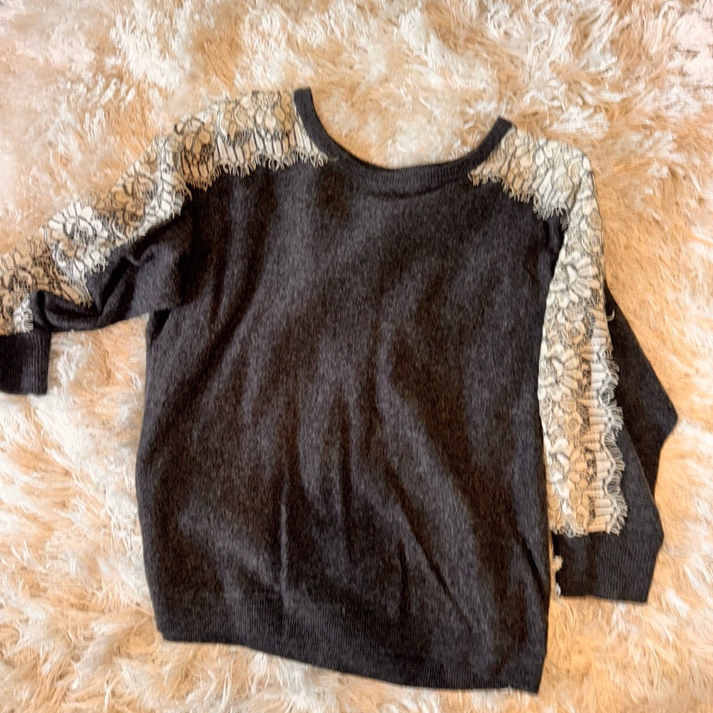 J. Crew Dark Gray Sweater with Lace Details